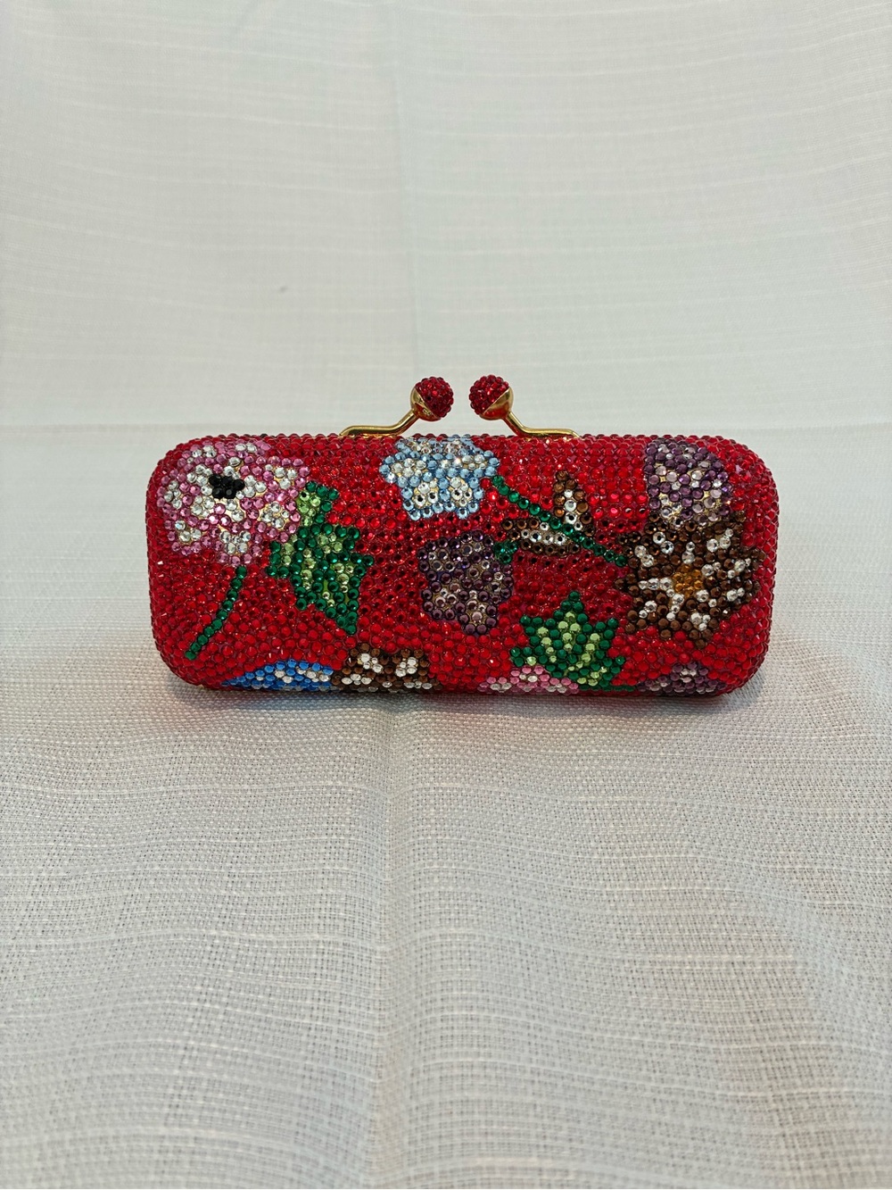 Vintage Red, Pink, Blue, & Purple Crystal Hardshell Evening Clutch Chain Strap